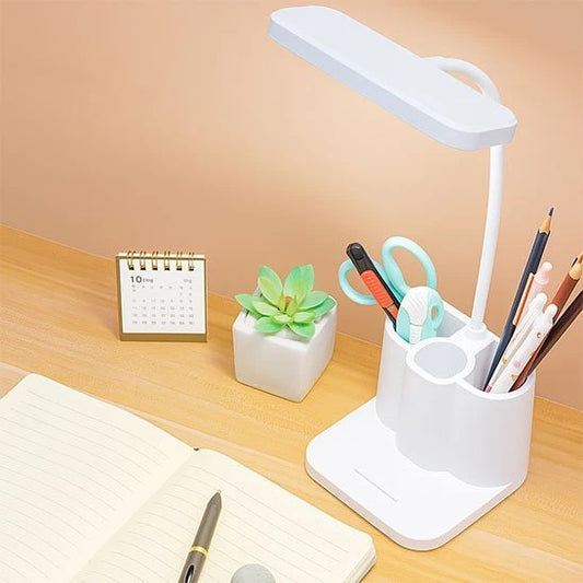 Lampe de bureau LED ErgoBright organiseur stylos crayons ciseaux bureau bois — Mon Univers - Mes Lumières