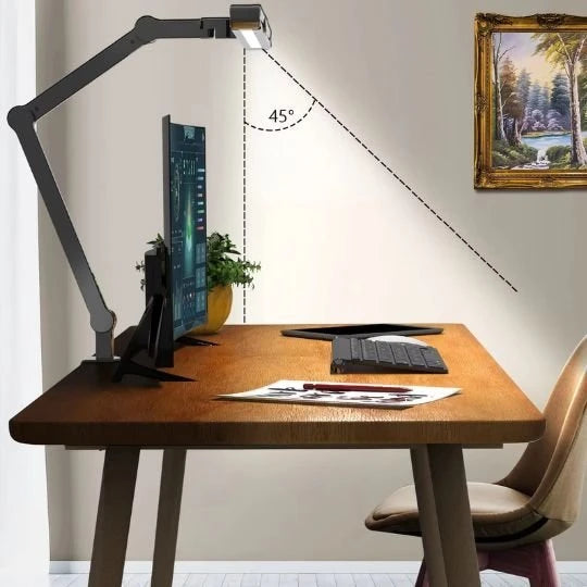 Lampe de bureau LED bras articulé angle 45° fixation pince bureau bois foncé — Mon Univers - Mes Lumières