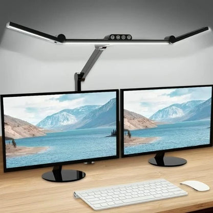 Lampe de bureau LED bras articulé double tête éclairage blanc froid deux écrans — Mon Univers - Mes Lumières