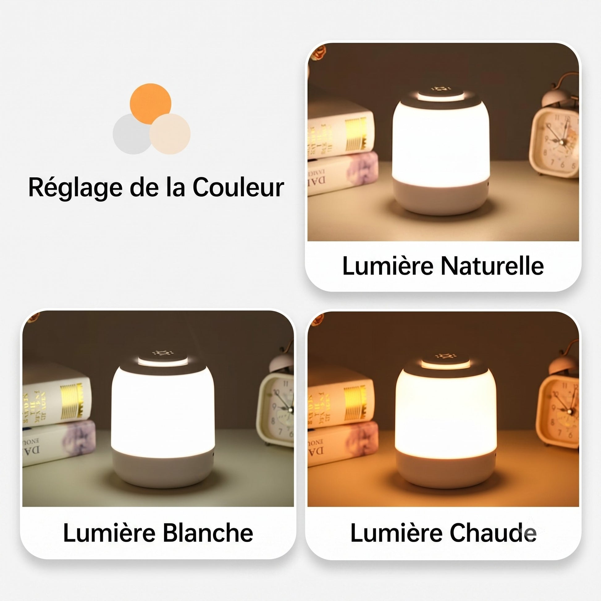 Lampe de chevet tactile LED démonstration 3 températures de couleur FR — Mon Univers - Mes Lumières