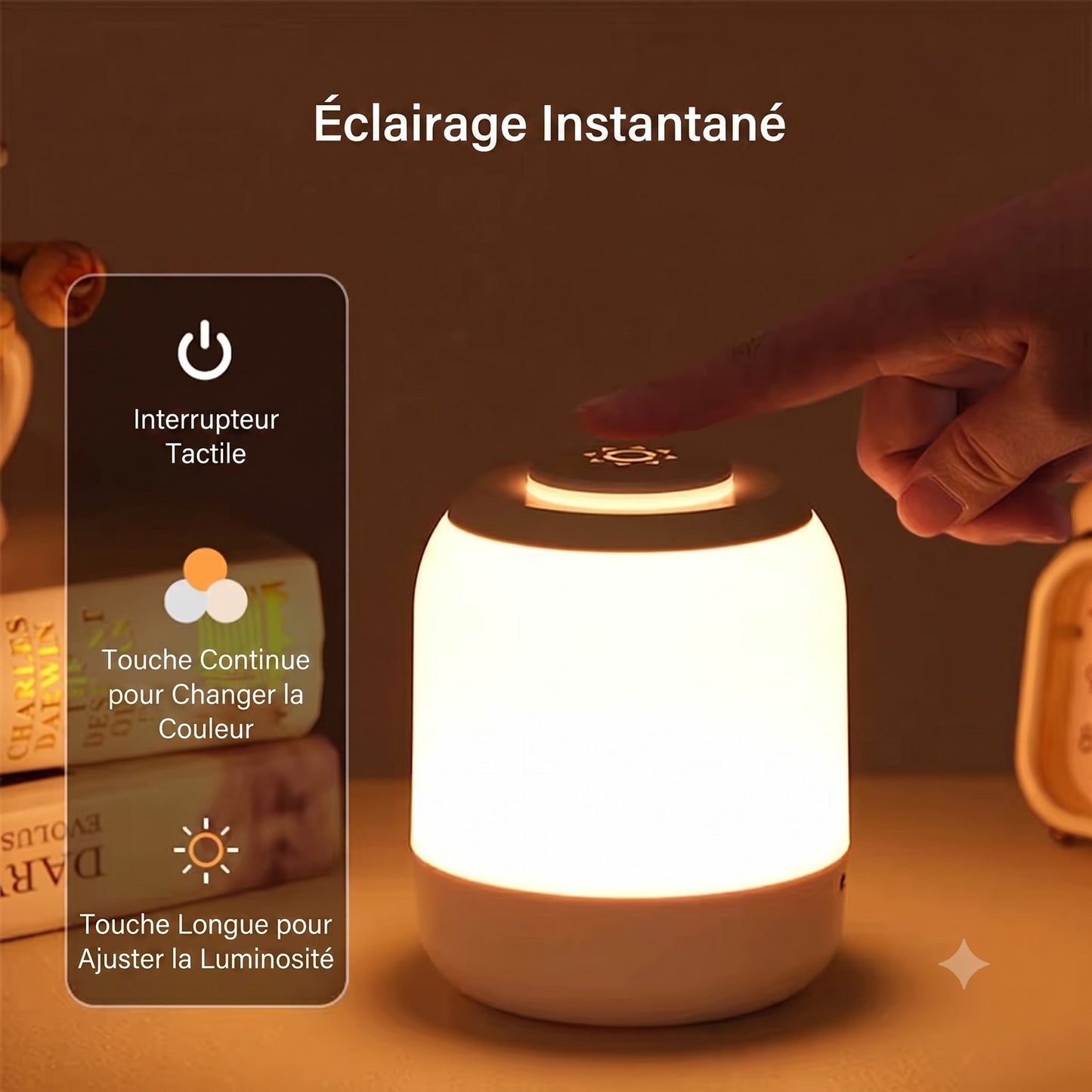 Lampe de chevet tactile LED éclairage instantané allumage effleurement — Mon Univers - Mes Lumières