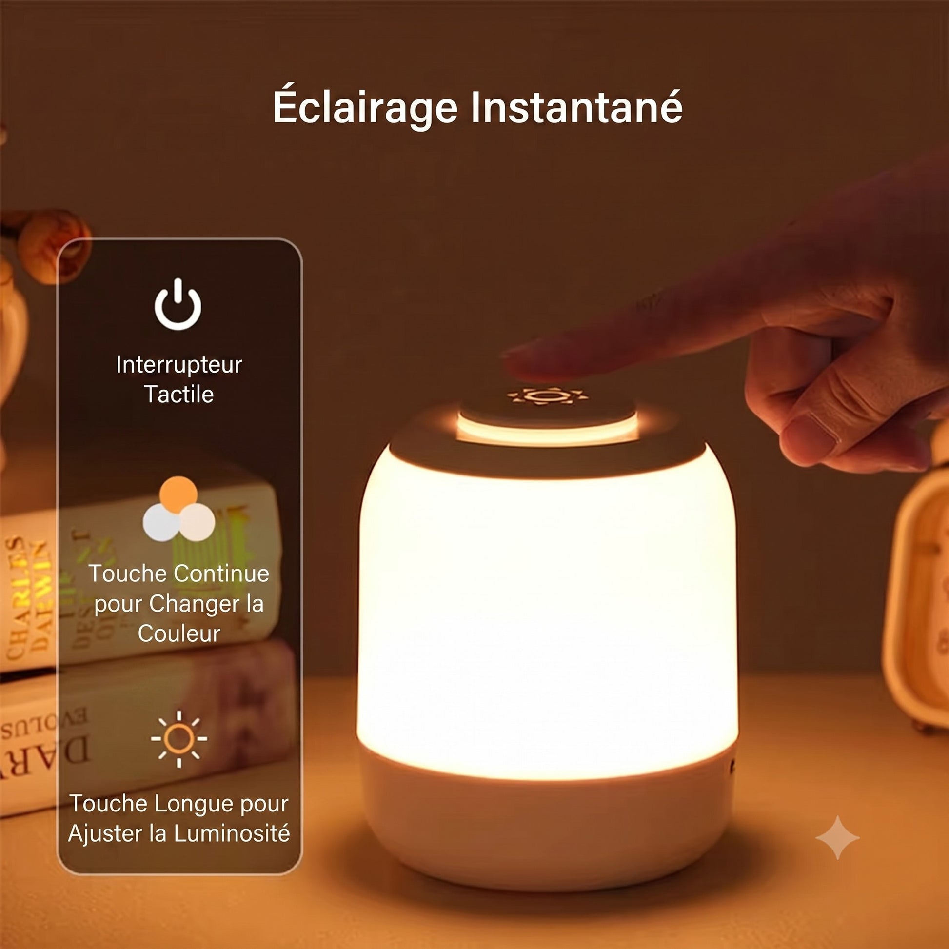 Lampe de chevet tactile LED éclairage instantané allumage effleurement — Mon Univers - Mes Lumières