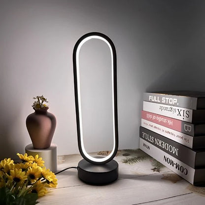 Lampe de table LED ovale noire lumière blanche bureau livres fleurs jaunes — Mon Univers - Mes Lumières