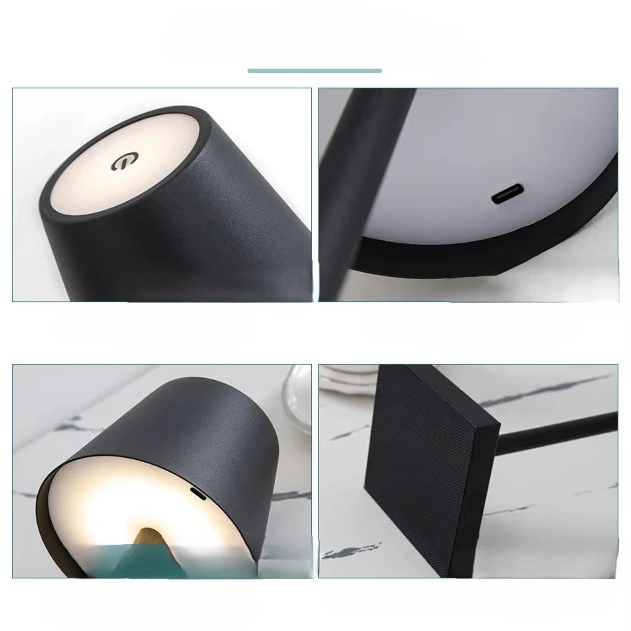 Lampe de table rechargeable Design Contemporain détails bouton tactile port USB recharge base — Mon Univers - Mes Lumières