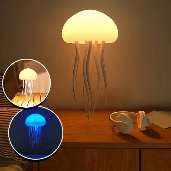 Lampe méduse design abat-jour orange cordons blancs table de nuit