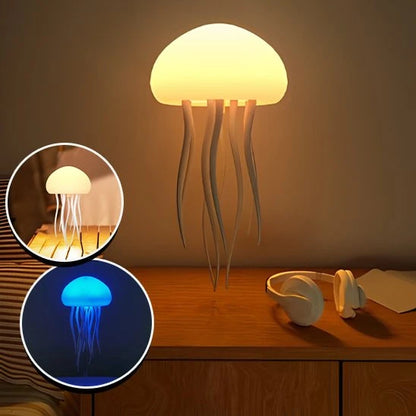 Lampe méduse design abat-jour orange cordons blancs table de nuit