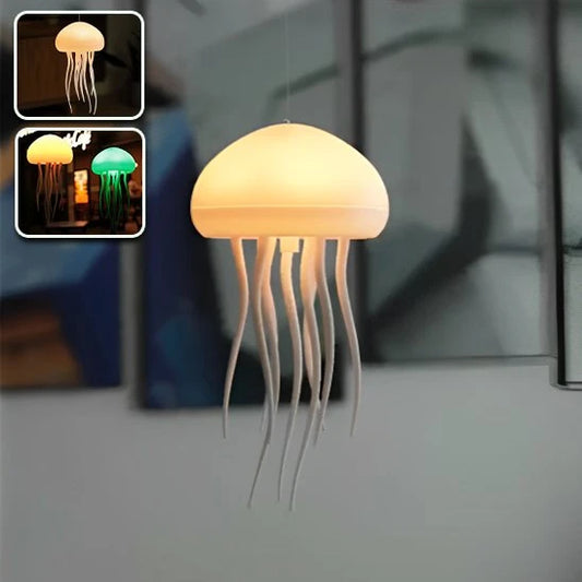 Lampe méduse suspendue bulbe orange tentacules ambiance chambre chaude