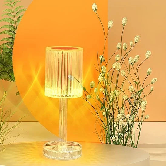 Lampe tactile LED cristal projections géométriques nappe blanche décoration — Mon Univers - Mes Lumières