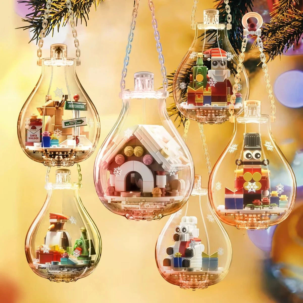Lot de boules de Noël lumineuses féeriques suspendues au sapin
