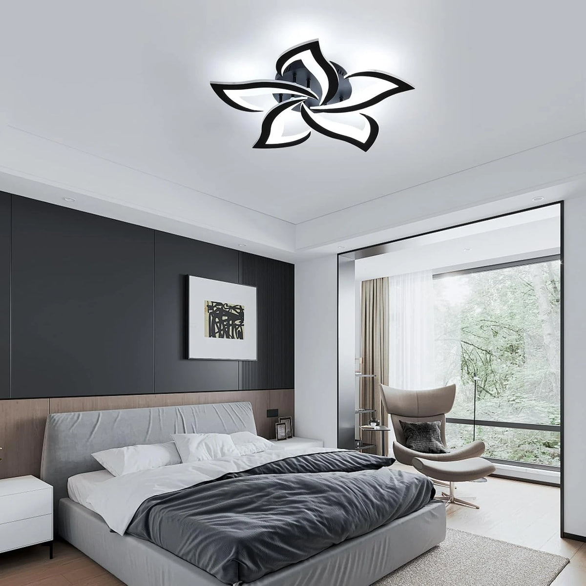 Lustre LED FloraLux Noir contrôle application mobile télécommande ambiance — Mon Univers - Mes Lumières
