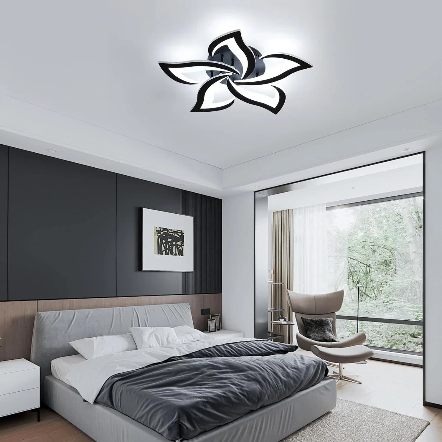 Lustre LED FloraLux Noir contrôle application mobile télécommande ambiance — Mon Univers - Mes Lumières