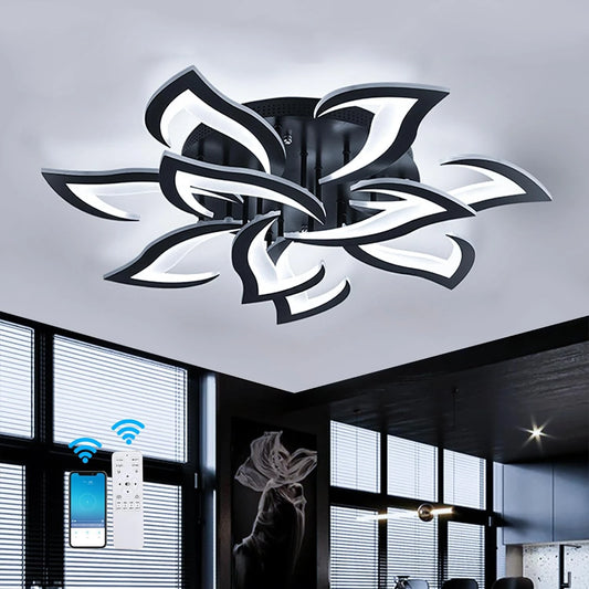 Lustre LED FloraLux Noir design floral pétales acrylique vue d'ensemble — Mon Univers - Mes Lumières