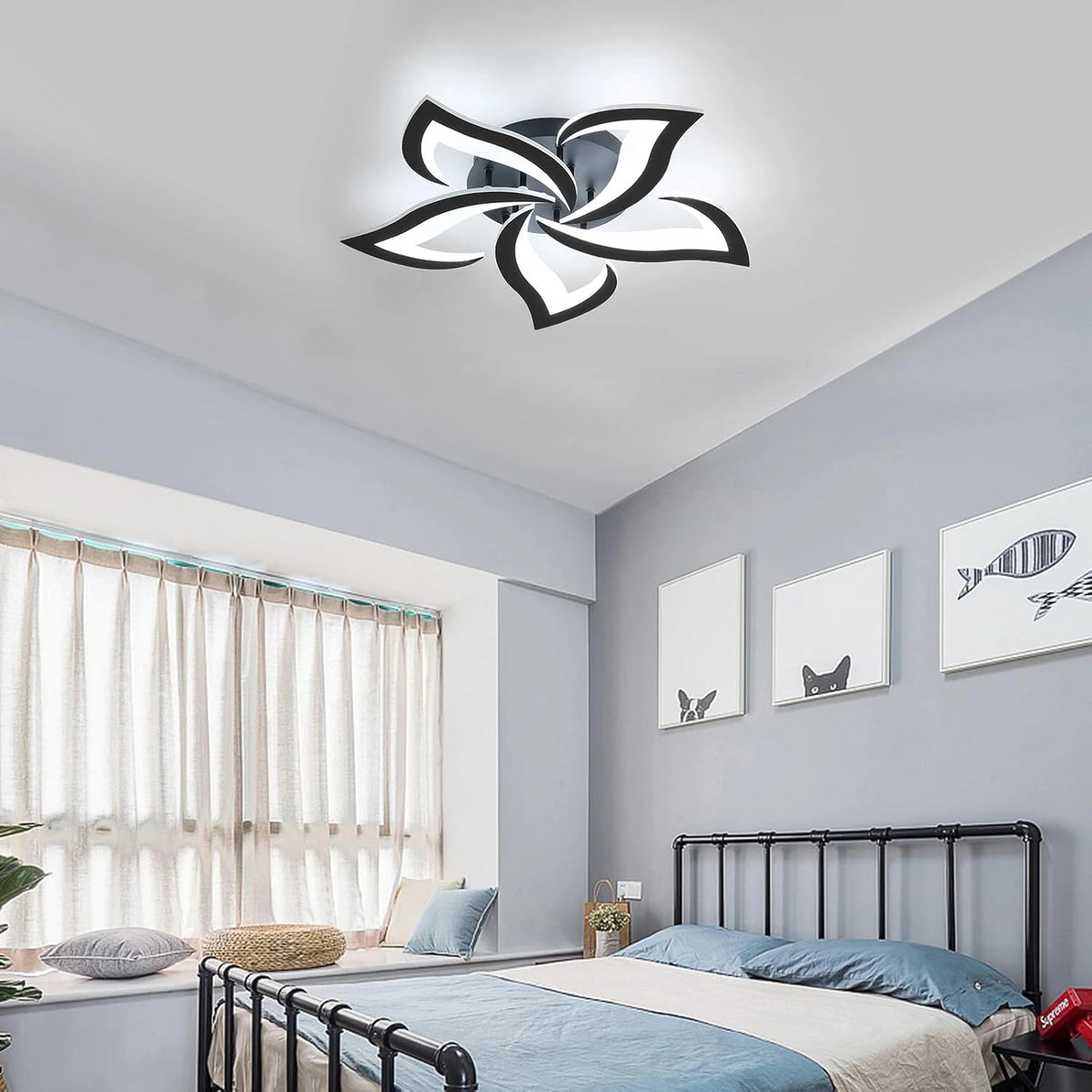 Lustre LED FloraLux Noir installé salon éclairage ambiance chaleureuse — Mon Univers - Mes Lumières