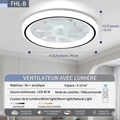 Ventilateur de Plafond avec Télécommande | Silencieux LED 48 cm