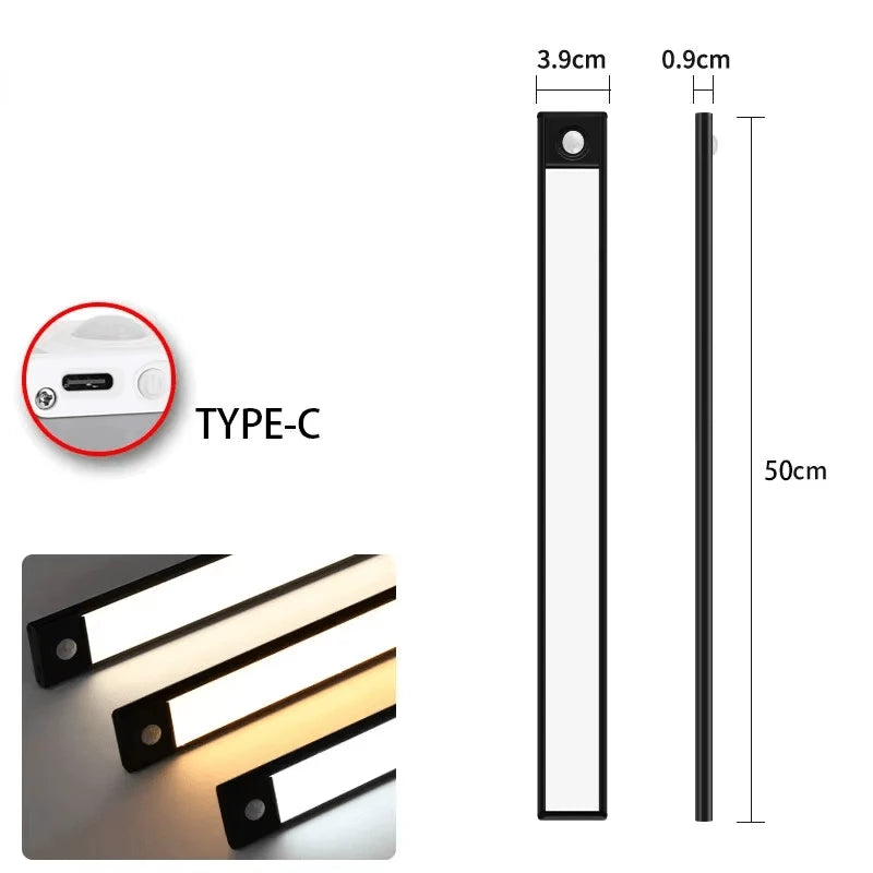Réglette LED cuisine LuminoPro noire dimensions 50cm Type-C rechargeable — Mon Univers - Mes Lumières