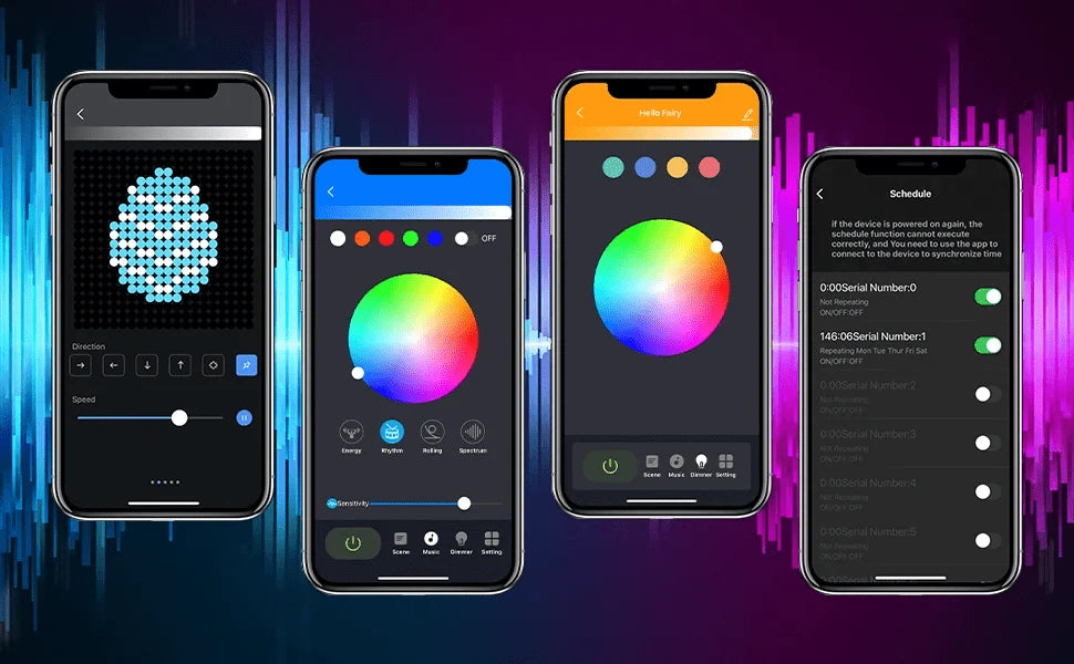 Rideau LED ColorSync application 4 écrans couleurs scènes musique programmation — Mon Univers - Mes Lumières