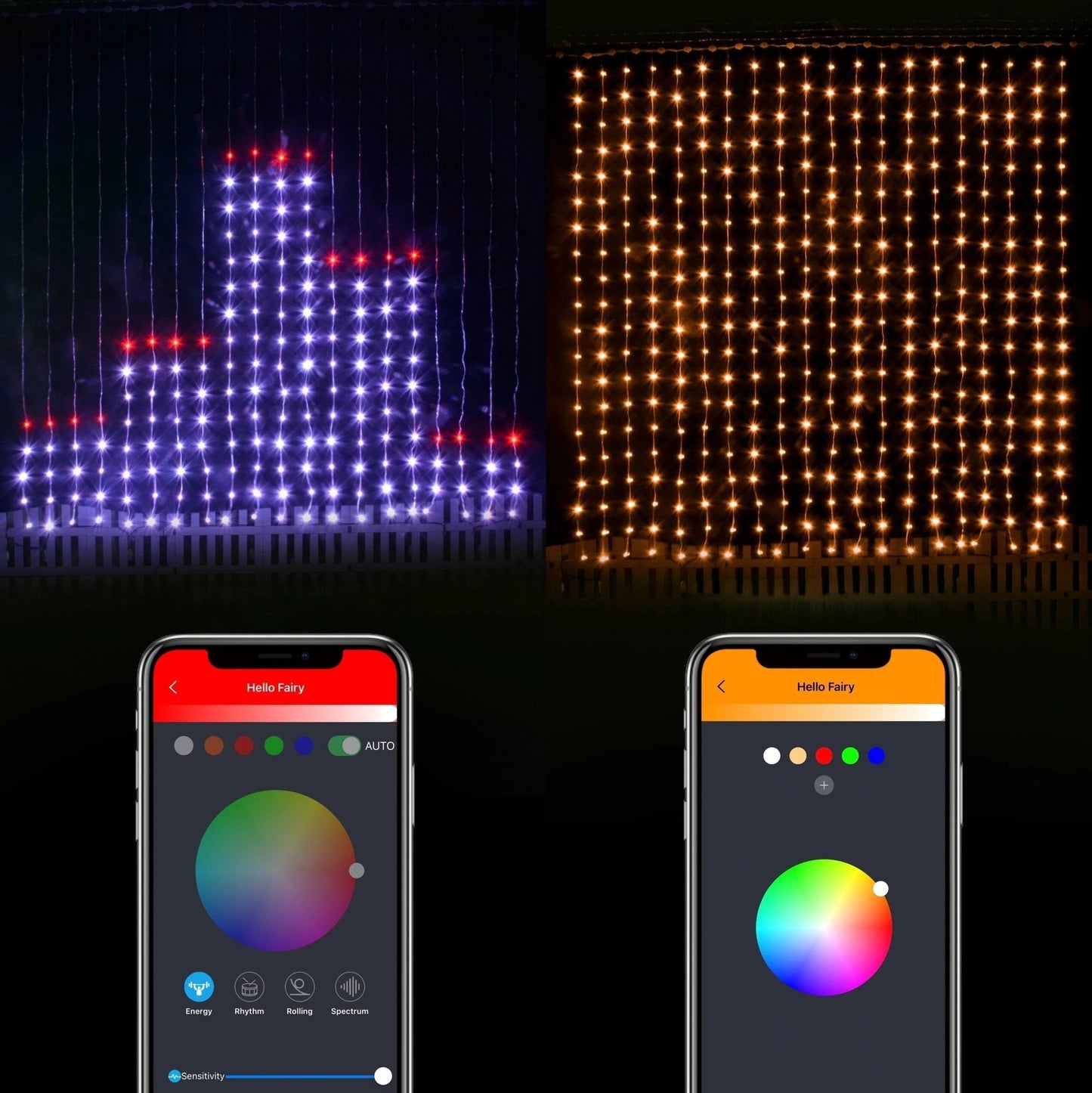 Rideau LED ColorSync motif château blanc rouge extérieur lumière chaude app — Mon Univers - Mes Lumières