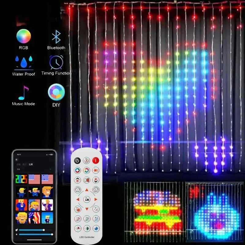 Rideau LED ColorSync motif clown arc-en-ciel éclairé blanc ambiance chambre — Mon Univers - Mes Lumières