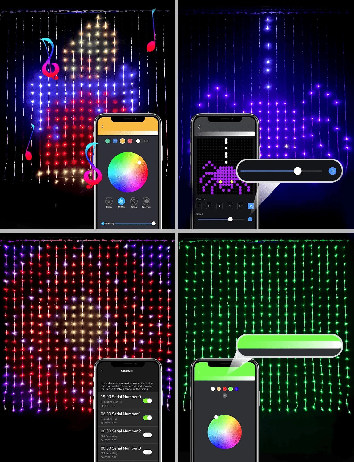 Rideau LED ColorSync synchro musique notes motifs app planning horaire — Mon Univers - Mes Lumières