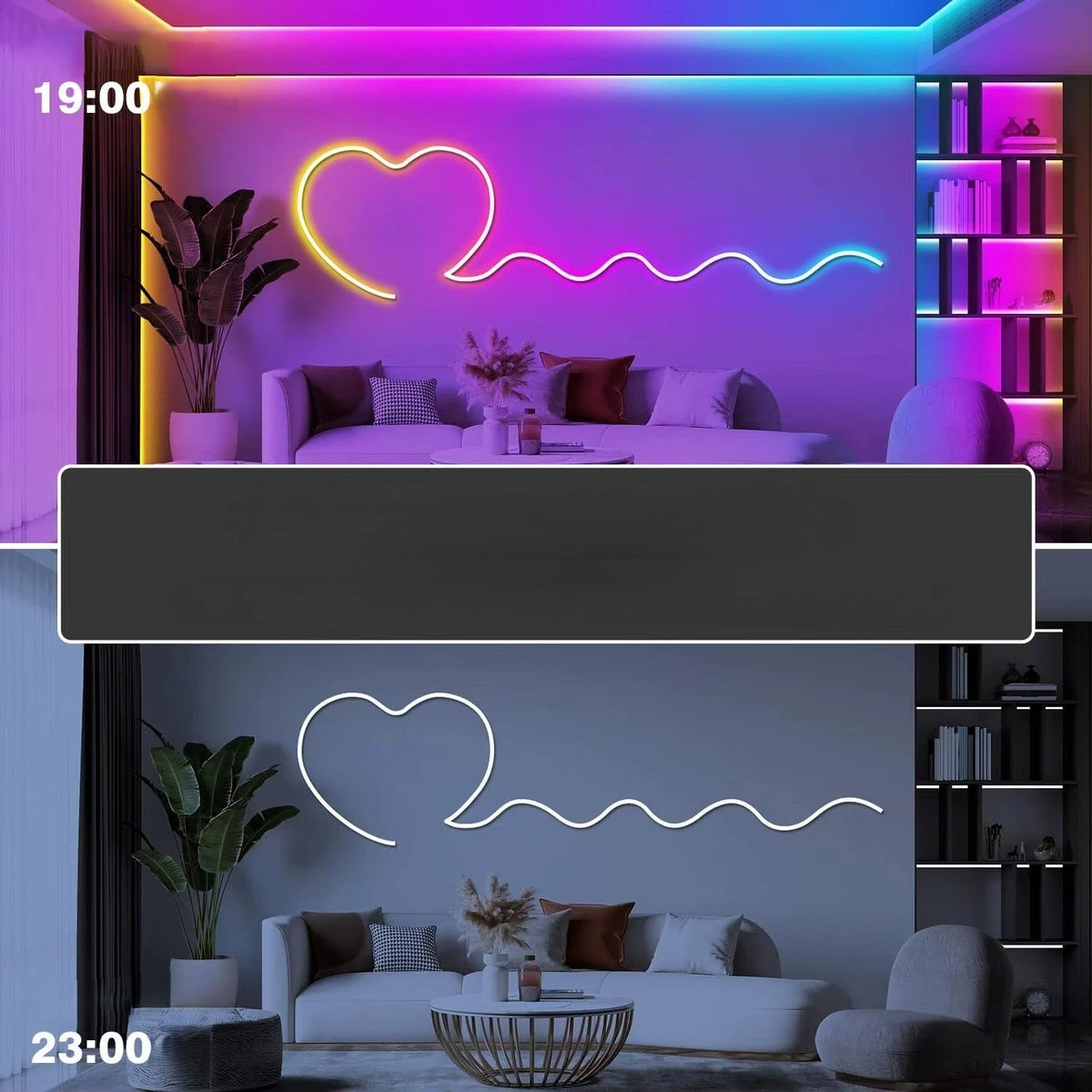 Salon moderne éclairage néon plafond mur RGB