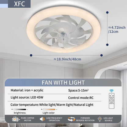 Ventilateur de Plafond avec Télécommande | Silencieux LED 48 cm