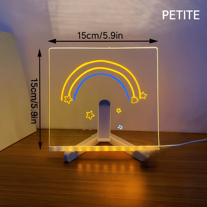 Tableau LED MagicDraw petite format 15cm dessin arc-en-ciel étoiles lumière dorée — Mon Univers - Mes Lumières