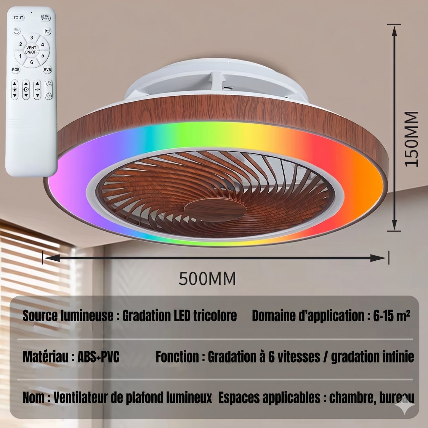 Ventilateur de plafond intelligent avec télécommande | Silencieux