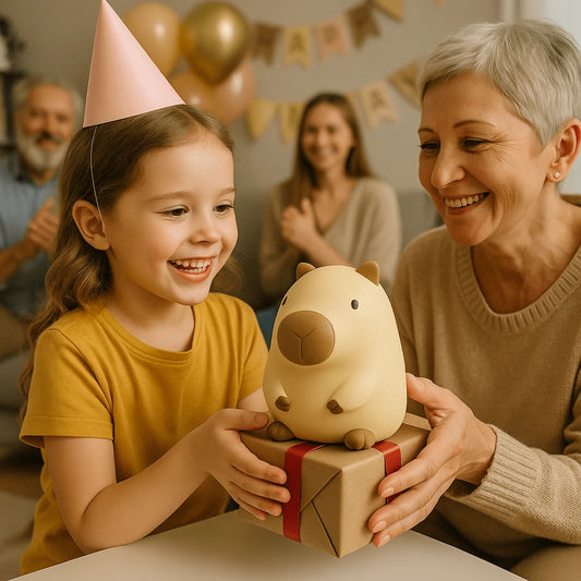 Veilleuse LumiBuddy Capybara mise en situation table de chevet chambre nuit lumière douce — Mon Univers - Mes Lumières