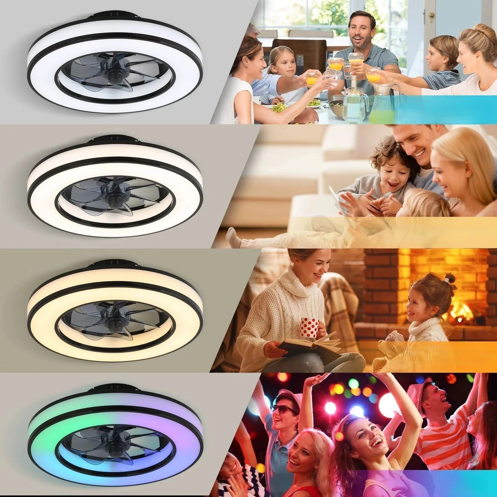 Ventilateur de Plafond RGB SilentBreeze 4 modes lumineux blanc neutre chaud et RGB — Mon Univers - Mes Lumières