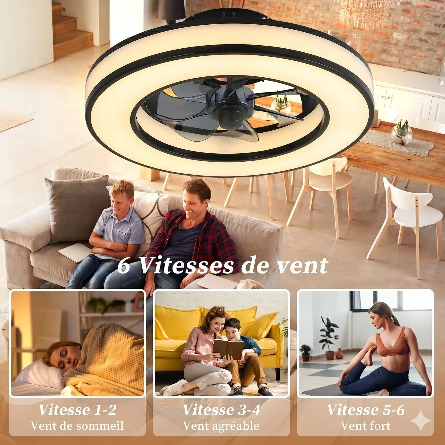 Ventilateur de Plafond RGB SilentBreeze 6 vitesses de vent salon séjour — Mon Univers - Mes Lumières