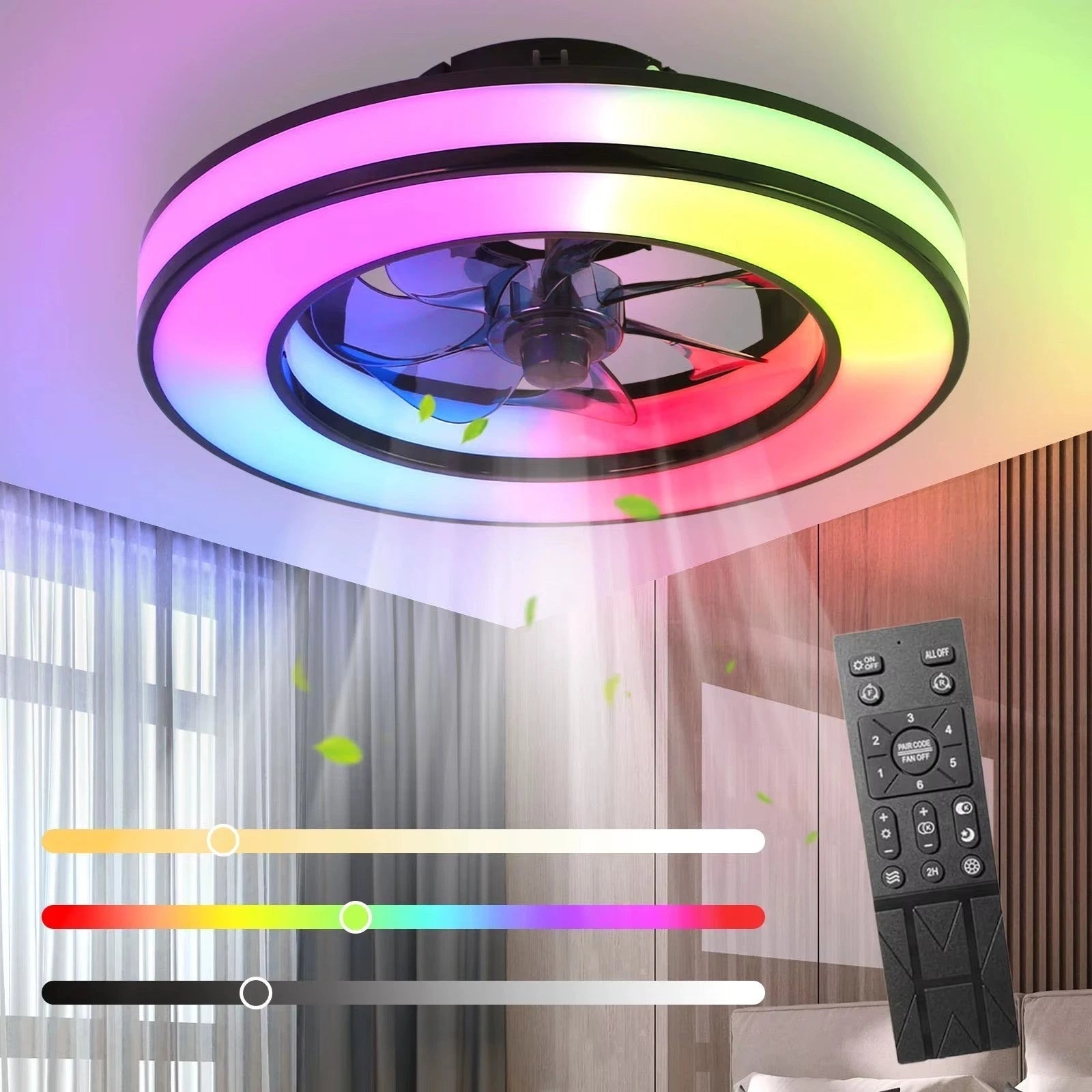 Ventilateur de Plafond RGB SilentBreeze éclairage multicolore télécommande incluse — Mon Univers - Mes Lumières