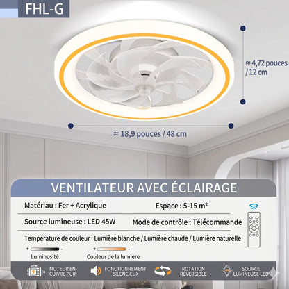 Ventilateur de Plafond Silencieux LED 48 cm 5 coloris disponibles Blanc Noir Gris Or — Mon Univers - Mes Lumières