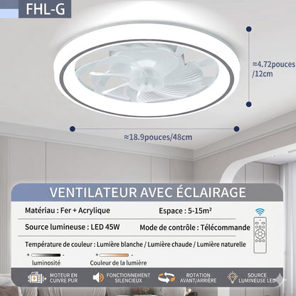 Ventilateur de Plafond Silencieux LED 48 cm caractéristiques techniques spécifications — Mon Univers - Mes Lumières