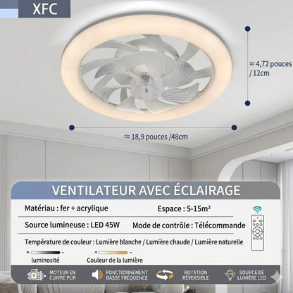 Ventilateur de Plafond Silencieux LED 48 cm éclairage tricolore dimmable salon ambiance — Mon Univers - Mes Lumières
