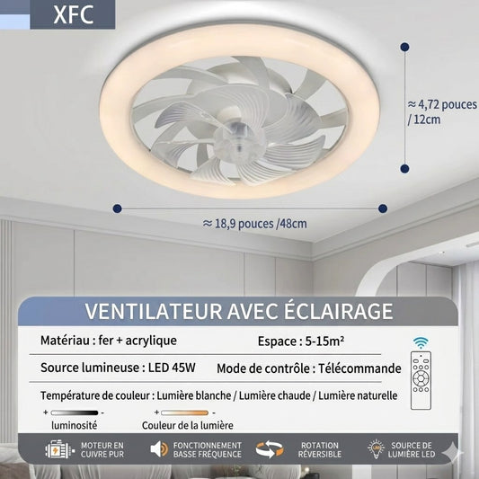 Ventilateur de Plafond Silencieux LED 48 cm éclairage tricolore dimmable salon ambiance — Mon Univers - Mes Lumières