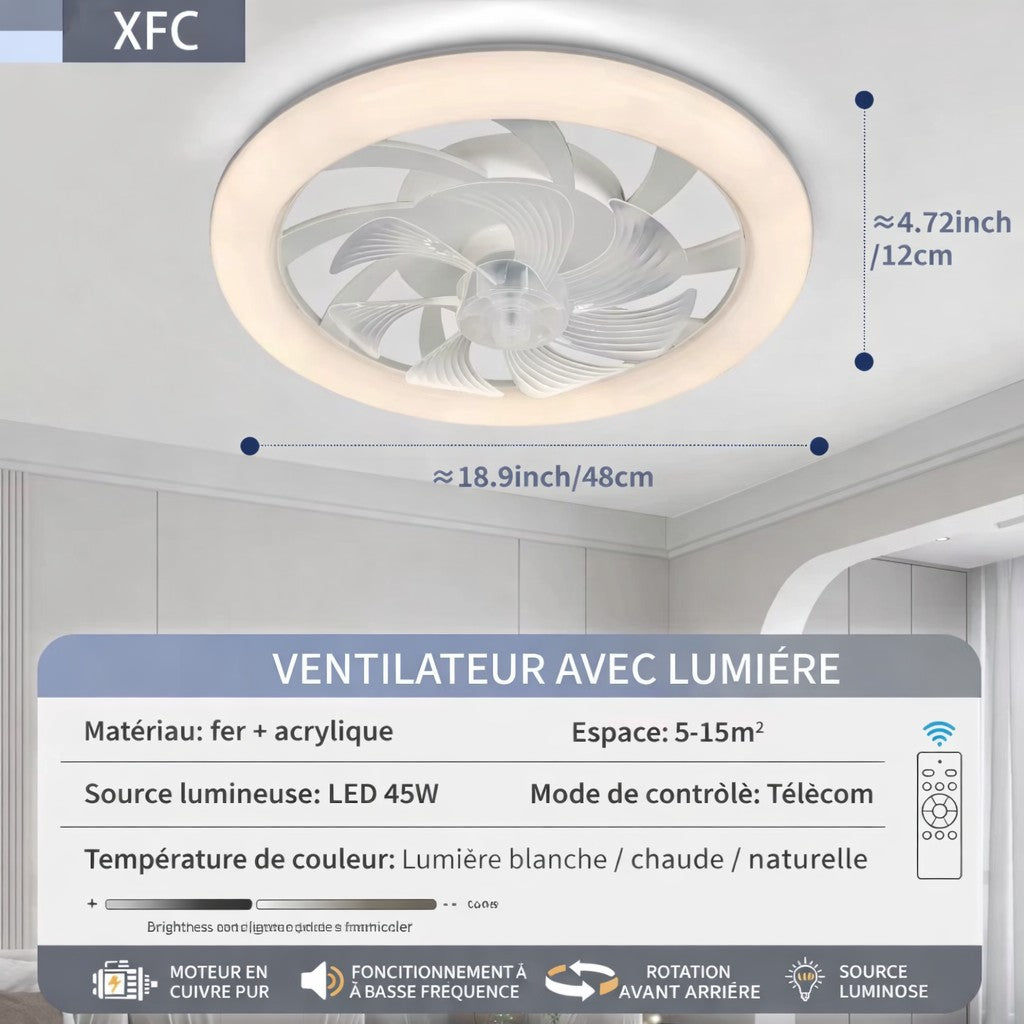 Ventilateur de Plafond Silencieux LED 48 cm coloris blanc vue produit — Mon Univers - Mes Lumières
