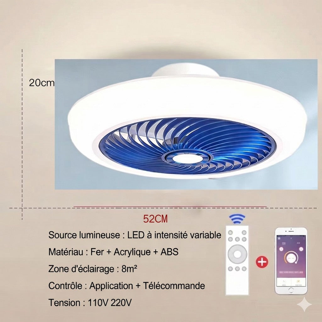 Ventilateur_de_Plafond_Silencieux_LED_coloris_bleu_vue_produit_52cm_Mon_Univers_Mes_Lumières