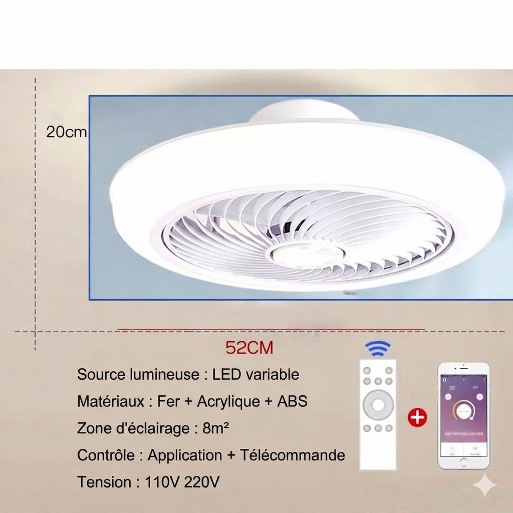 Ventilateur de Plafond Silencieux LED coloris bleu vue produit — Mon Univers - Mes Lumières