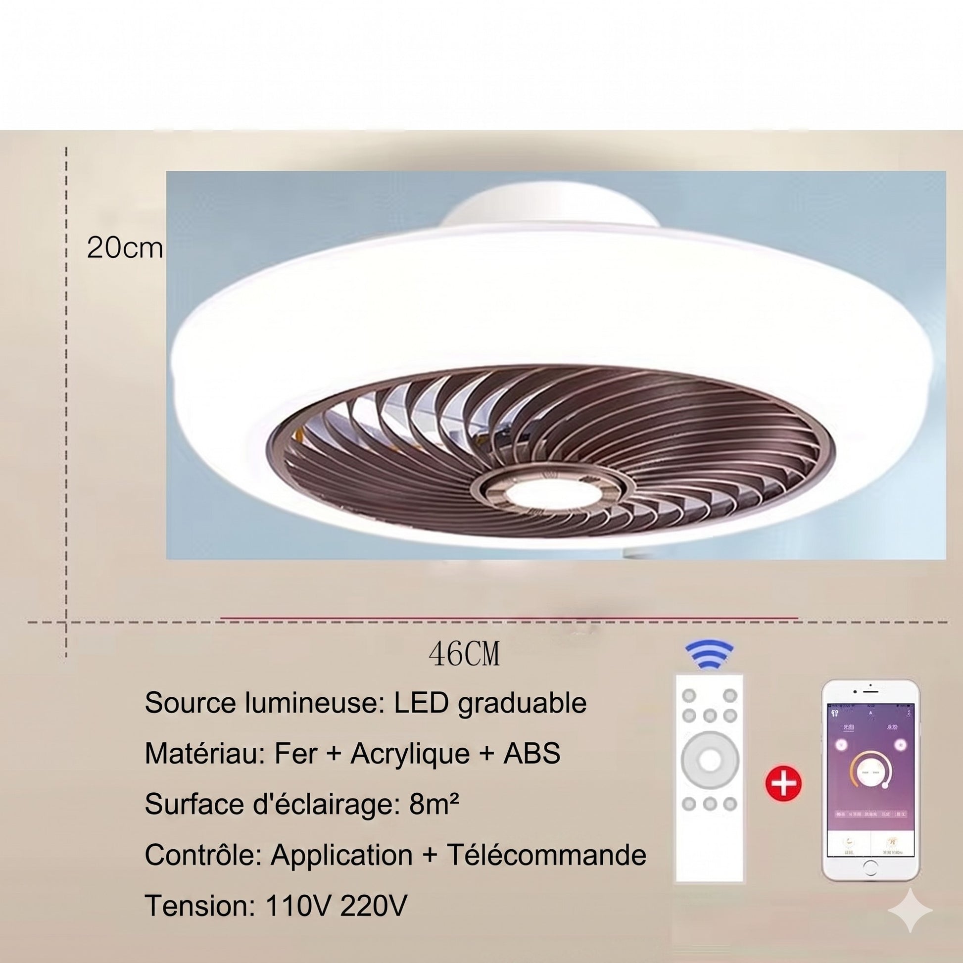 Ventilateur_de_Plafond_Silencieux_LED_coloris_marron_vue_produit_46cm_Mon_Univers_Mes_Lumières