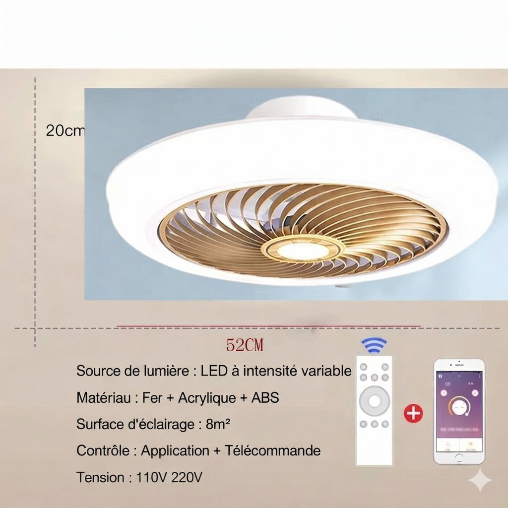 Ventilateur de Plafond Silencieux LED coloris marron vue produit — Mon Univers_Mes Lumières