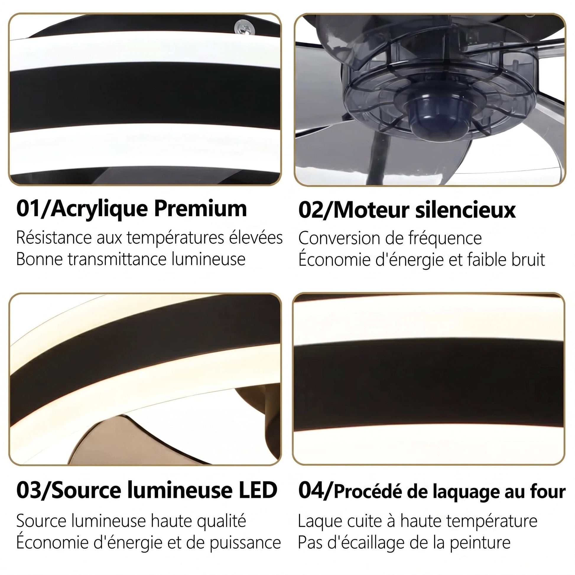 Ventilateur de plafond LED silencieux 5 lames caractéristiques techniques spécifications — Mon Univers - Mes Lumières