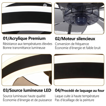 Ventilateur de plafond LED silencieux 5 lames caractéristiques techniques spécifications — Mon Univers - Mes Lumières