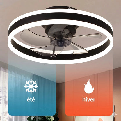 Ventilateur de plafond LED silencieux 5 lames coloris noir vue de face — Mon Univers - Mes Lumières