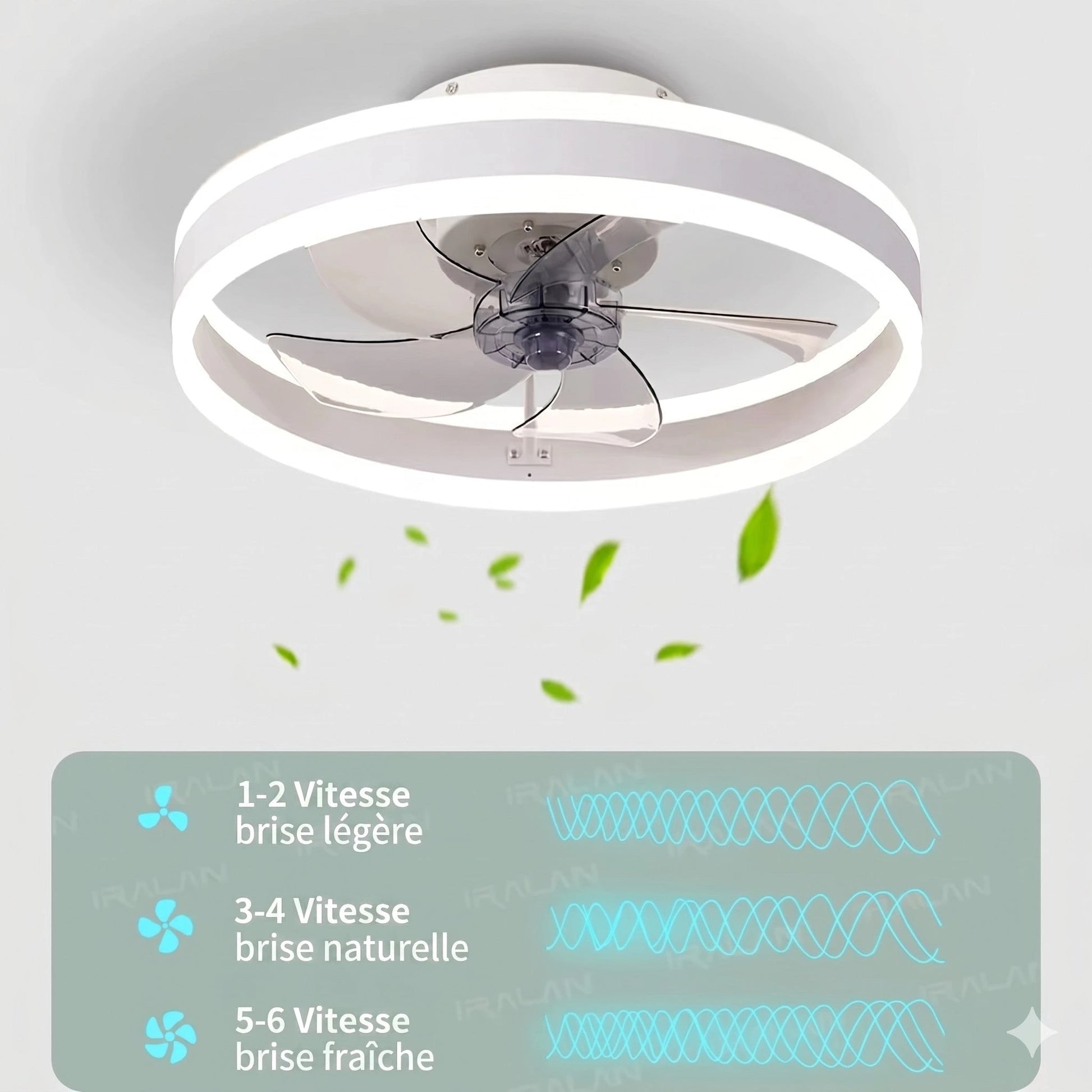 Ventilateur de plafond LED silencieux coloris noir et blanc design contemporain salon — Mon Univers - Mes Lumières