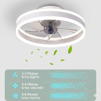 Ventilateur de plafond LED silencieux coloris noir et blanc design contemporain salon — Mon Univers - Mes Lumières