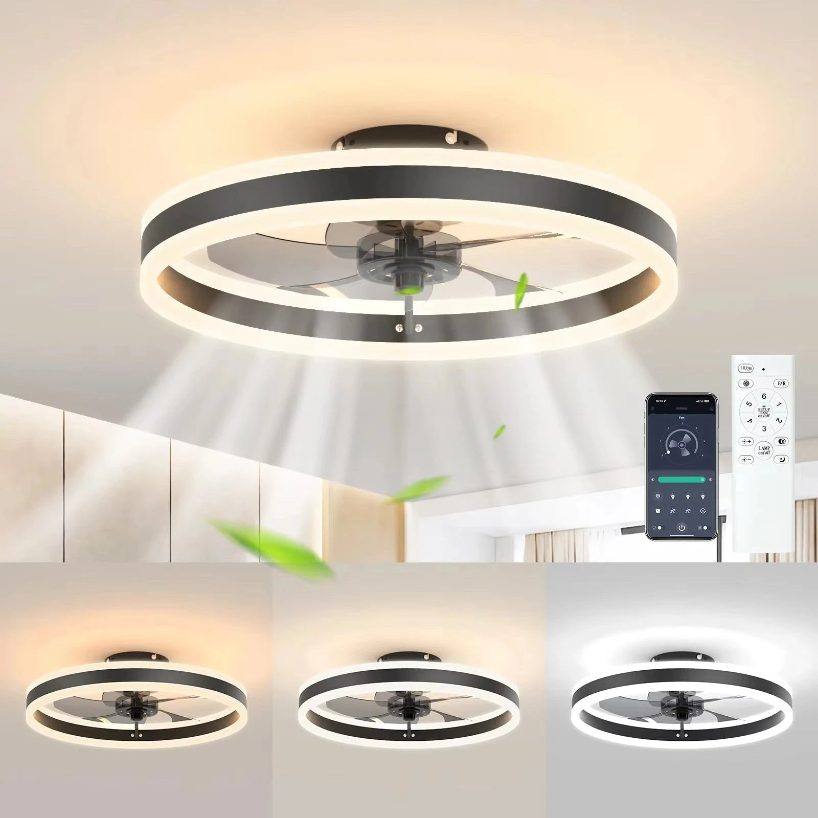 Ventilateur de plafond LED silencieux télécommande contrôle vitesse lumière distance — Mon Univers - Mes Lumières