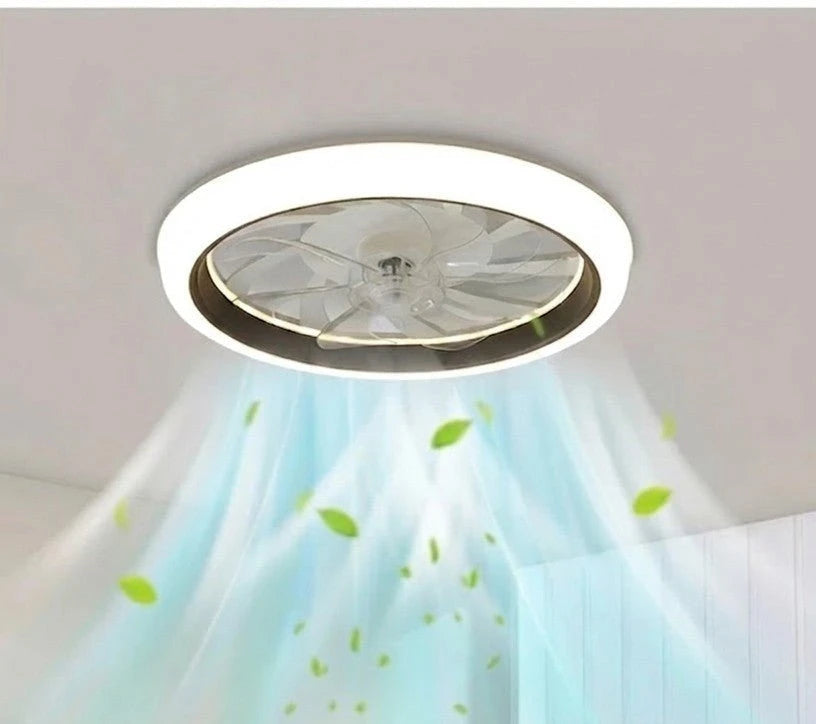 Ventilateur plafond LED blanc bureau télétravail femme ordinateur — Mon Univers - Mes Lumières