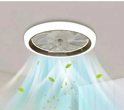 Ventilateur plafond LED blanc bureau télétravail femme ordinateur — Mon Univers - Mes Lumières