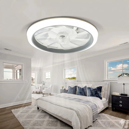 Ventilateur plafond LED blanc chambre couple lit télécommande ambiance — Mon Univers - Mes Lumières