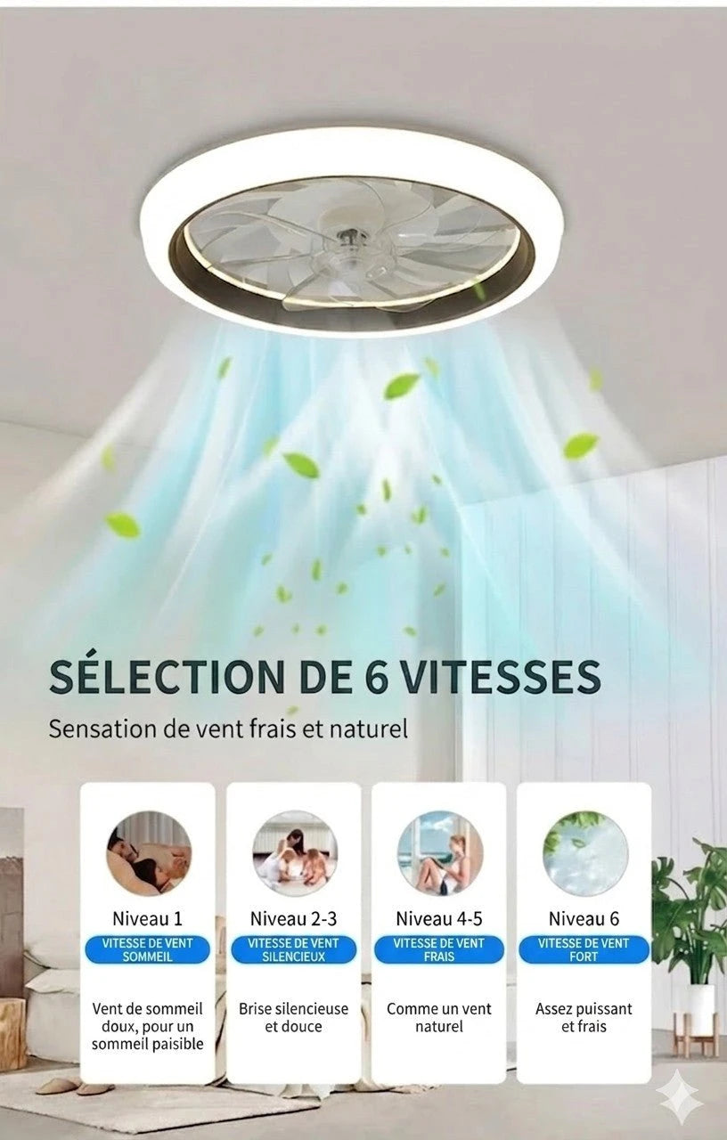 Ventilateur plafond LED blanc chambre luminaire 6 vitesses minuterie brise naturelle — Mon Univers - Mes Lumières